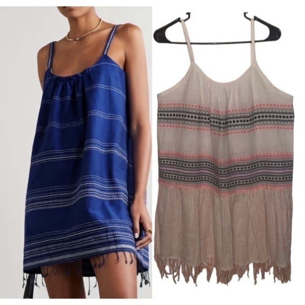 NWOT Lemlem Inku Striped Cotton Mini Dress in white combo size S, oversized
